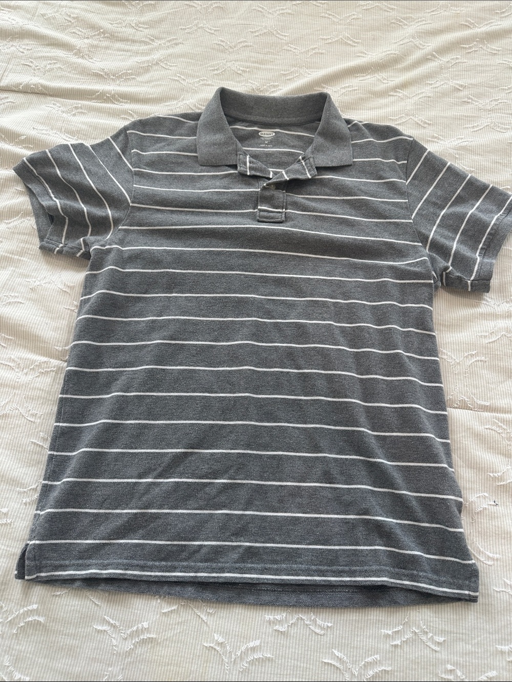 Old Navy Gray Polo with White Stripes